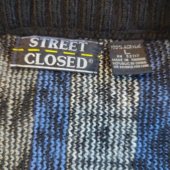 Vintage Street Closed blue black Men’s Cardigan Size L 90s geometric zigzag knit - Picture 5 of 15